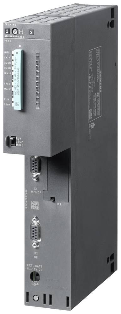 Ein schwarzes elektronisches Gerät mit mehreren Anschlüssen und einem blau beschrifteten Etikett.  Geeignet für industrielle Anwendungen.