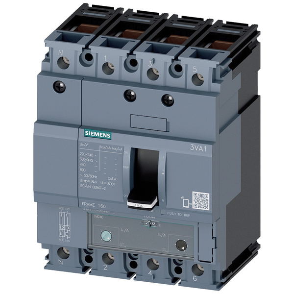 Siemens 3VA1112-3GF46-0AA0 Leistungsschalter 1 St. Einstellbereich (Strom): 88 - 125A Schaltspannung (max.): 690 V/AC (B x H x T)