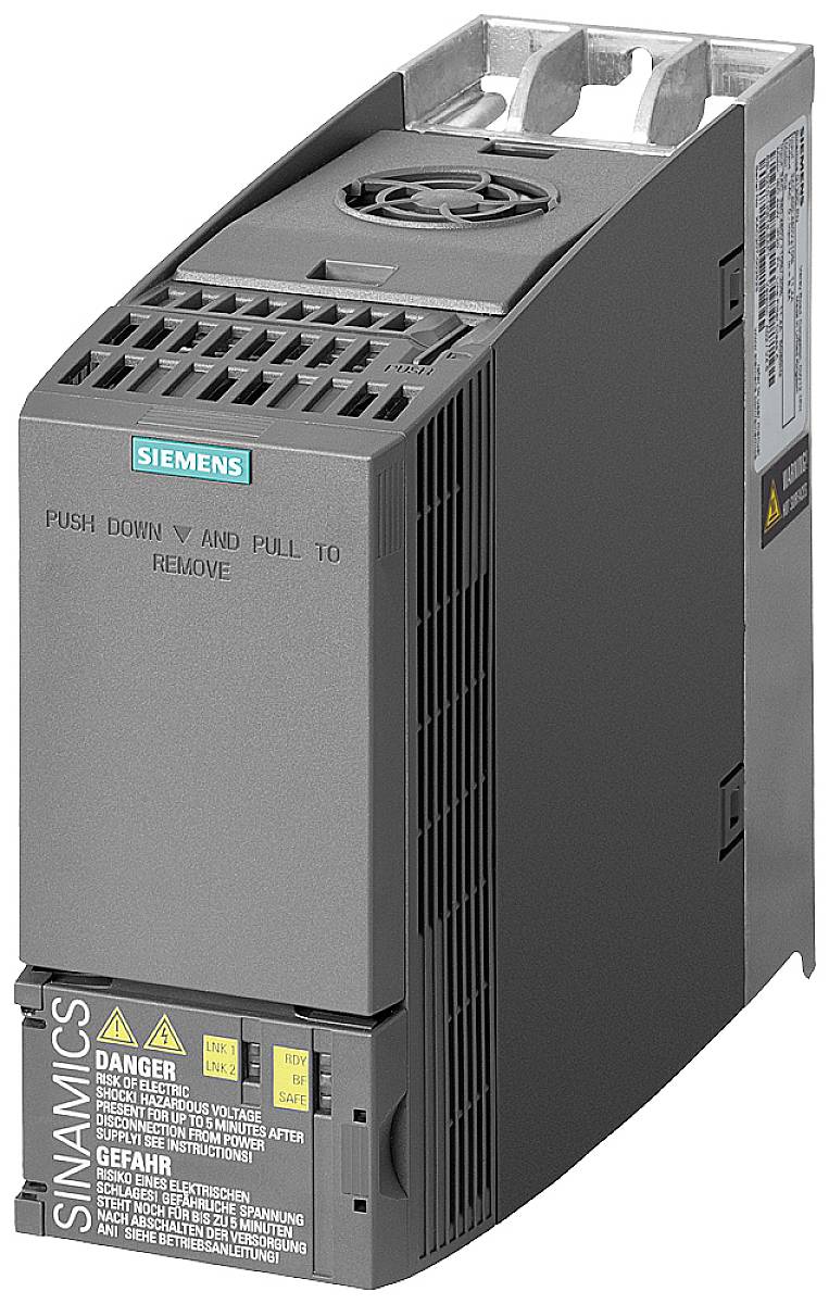 Ein Siemens-Umrichter aus der SINAMICS-Reihe, der zur Regelung von Elektromotoren in industriellen Anwendungen eingesetzt wird.