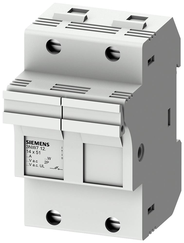 Ein grauer, zweipoliger Leistungsschalter von Siemens.
