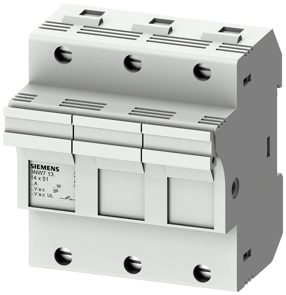 Ein dreipoliger Sicherungsautomat von Siemens in Weiß-Grau. Geeignet für den Schutz elektrischer Schaltungen in Gebäuden.