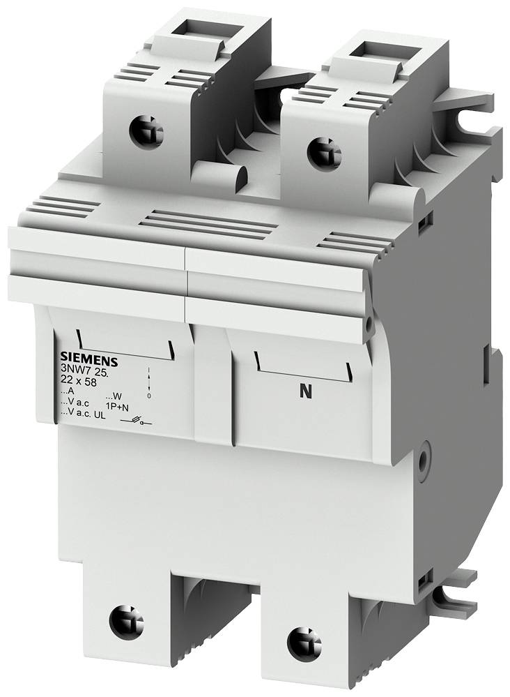 Ein weißer Siemens-Schütz, Modellnummer 3NW7 25, wird in elektrischen Schaltanlagen zur Steuerung von Stromkreisen verwendet.