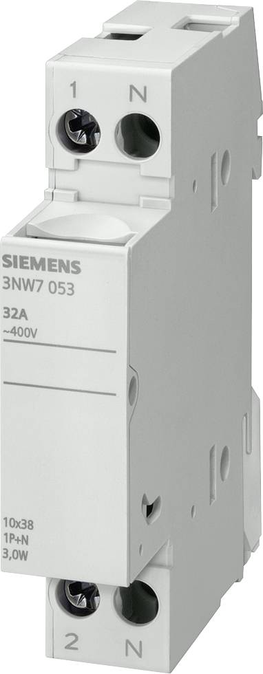 Einpoliger Sicherungshalter von Siemens, Modell 3NW7 053, geeignet für 32A und 400V.