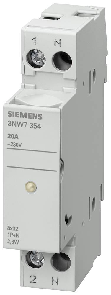 Einpoliger Leitungsschutzschalter von Siemens, Modell 3NW7 354, 20A, 230V, mit Schraubanschlüssen, als Überstromschutz in elektrischen Anlagen.