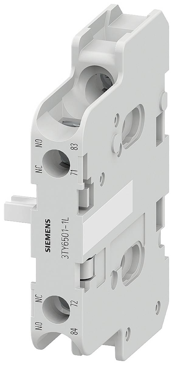 Grauer elektrischer Schütz von Siemens mit mehreren Kontaktpunkten und seitlichem Schalter. Geeignet für industrielle Steuerungen.