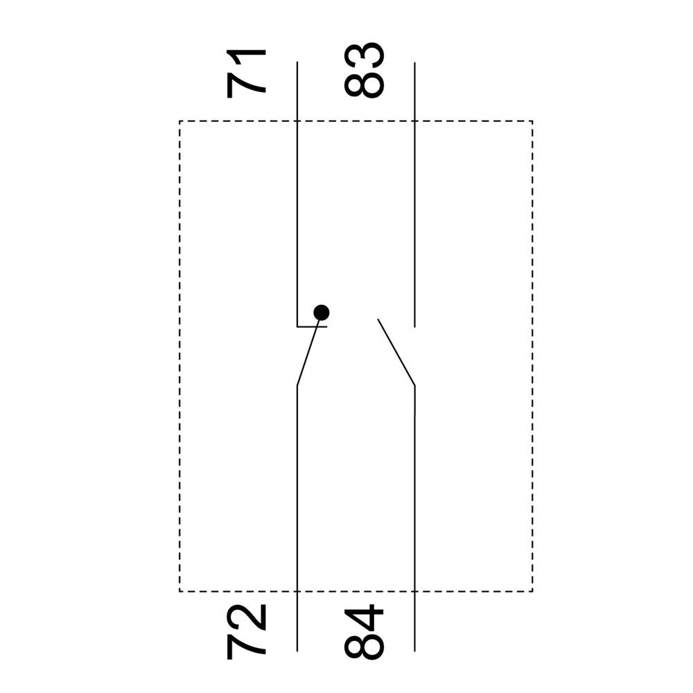 Diagramm zeigt einen Schalterkontakt mit zwei Verbindungen, verbunden durch einen Punkt in der Mitte. Nummern 71, 72, 83, 84 markiert.