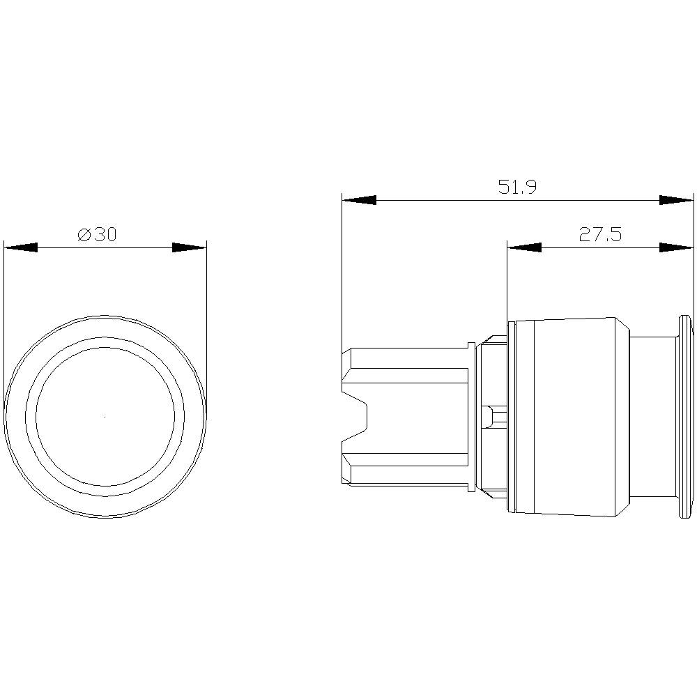Technische Zeichnung eines zylindrischen Bauteils mit Maßen: Durchmesser 30 mm, Länge 51,9 mm, Teilabschnitt 27,5 mm.