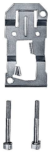 Metallhalterung mit zwei Schrauben darunter, geeignet zur Befestigung von Geräten oder strukturellen Elementen.