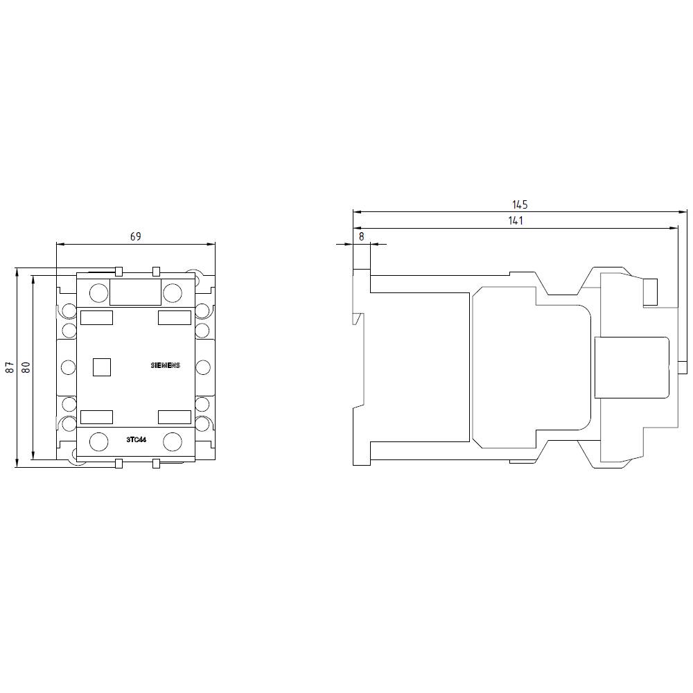 Technische Zeichnung eines elektronischen Bauteils mit Maßangaben: 69x89 mm und Höhe von 14,5 mm. Draufsicht und Seitenansicht.
