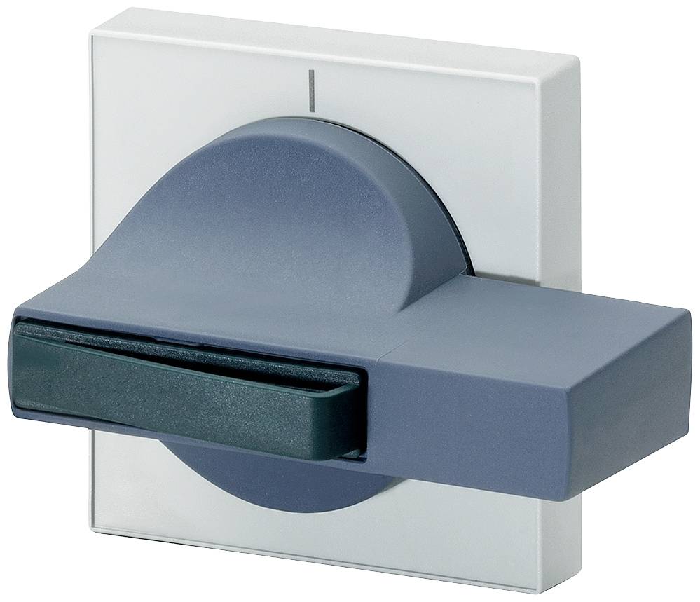Drehgriff vor quadratischem Hintergrund, vermutlich ein Schalter oder Regler. Der Griff ist blau und in einer mittleren Position.
