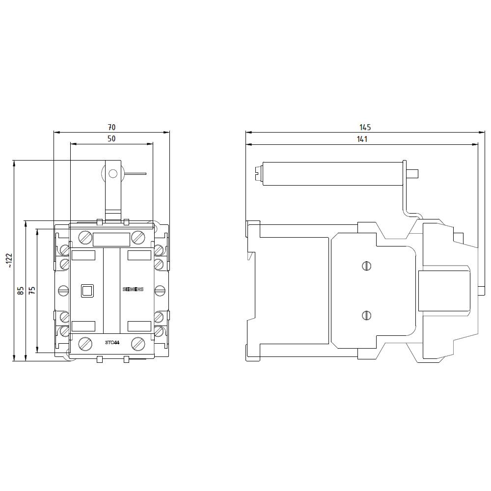 Technische Zeichnung eines mechanischen Bauteils mit Bemaßungen: Länge 141 mm, Breite 70 mm und Höhe 76 mm.