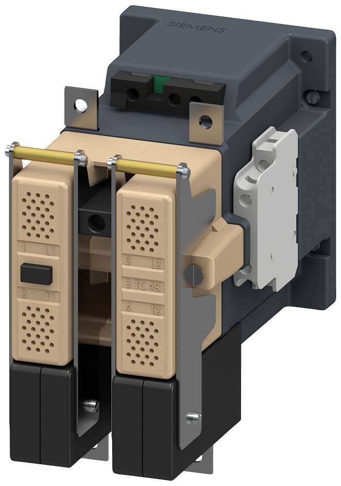 Ein elektrisches Bauteil von Siemens, vermutlich ein Leistungsschalter, in einem detaillierten technischen Bild.