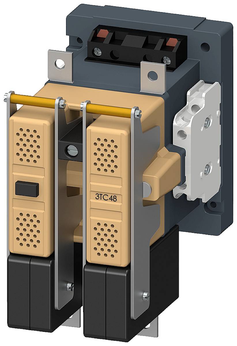 Industrielles Schütz mit beigefarbenen Komponenten und schwarzer Basis, geeignet für elektrische Schaltungen in industriellen Anwendungen.