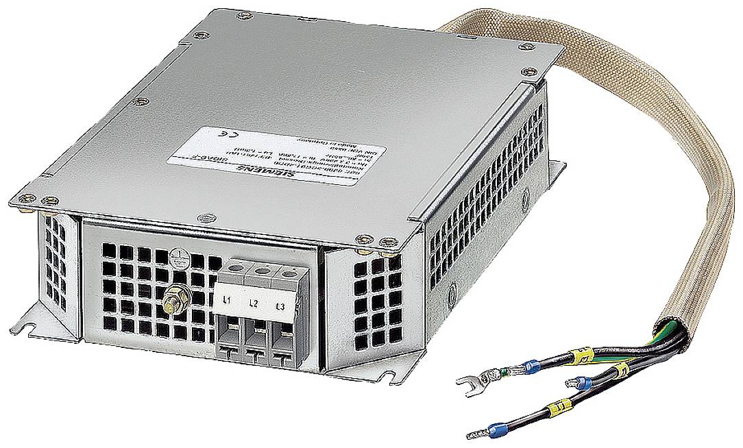 Metallischer Elektronikbauteil mit Kabeln und Lüftungsgittern, geeignet für industrielle Anwendungen oder elektronische Geräte.