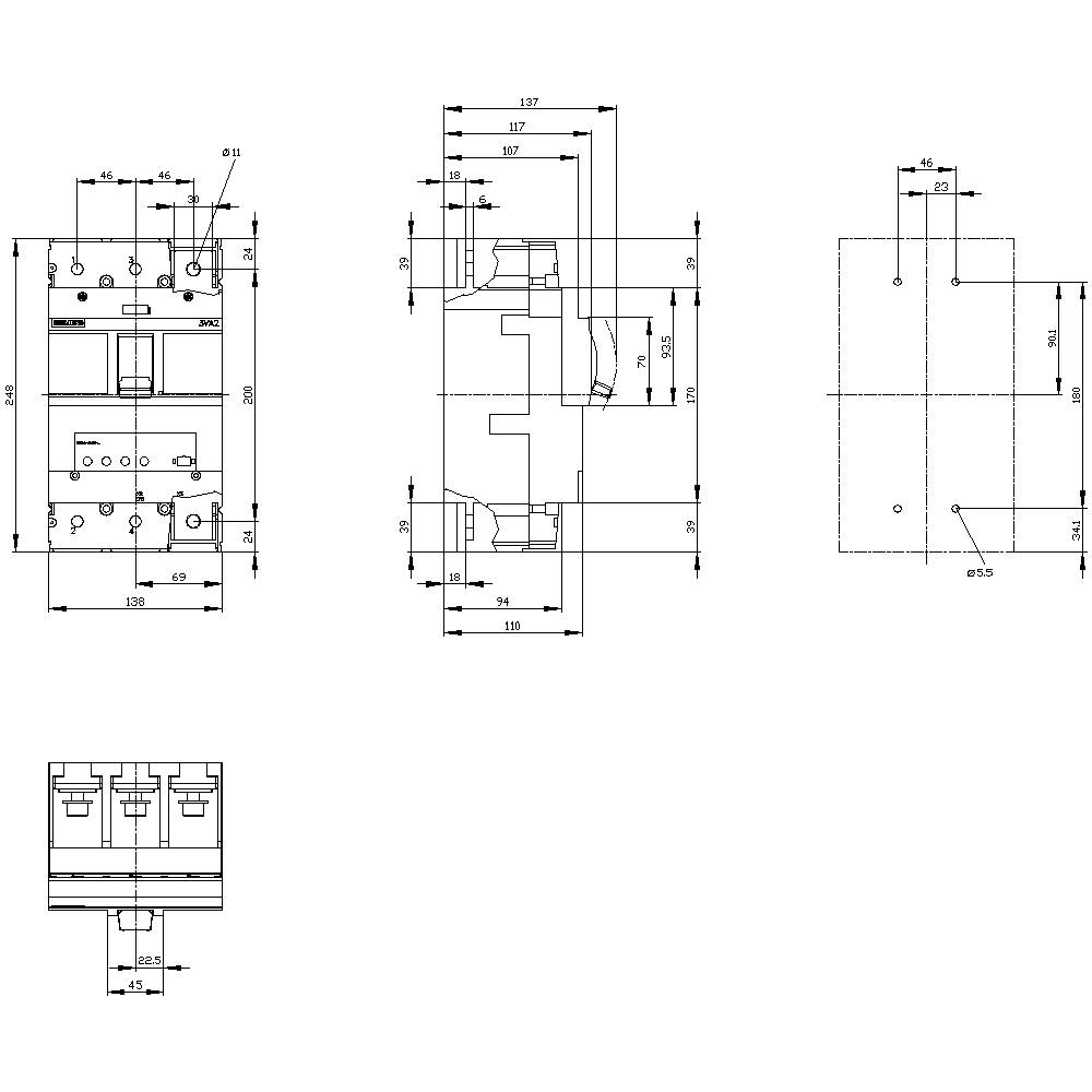 Siemens 3VA2440-5HN32-0AA0 Leistungsschalter 1 St. Einstellbereich (Strom): 160 - 400A Schaltspannung (max.): 690 V/AC