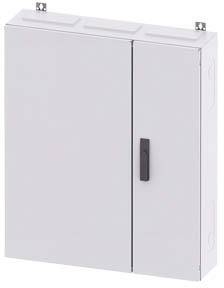 Ein weißer Metallschrank mit einer Tür und schwarzem Griff, an der Wand montiert. verwendet zur Aufbewahrung von Elektronik oder Werkzeugen.