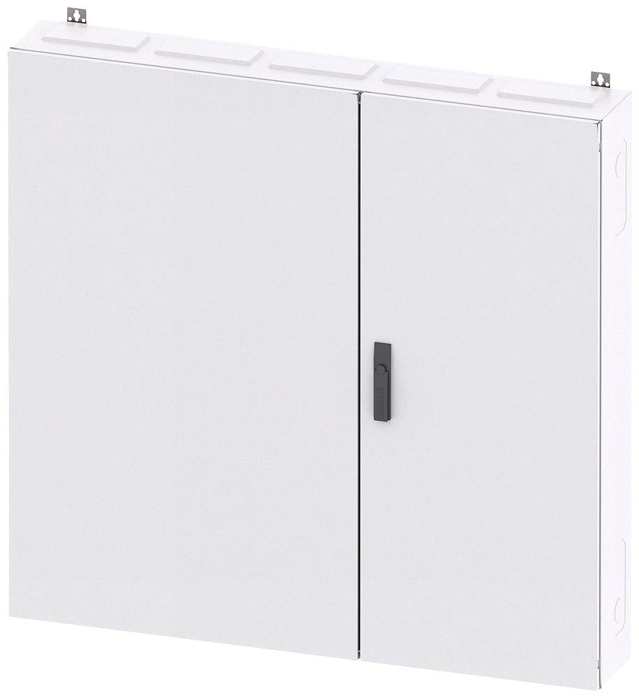 Weißer Metall-Schaltschrank mit zwei Türen und schwarzem Griff, geeignet zur Aufbewahrung elektrischer Komponenten.