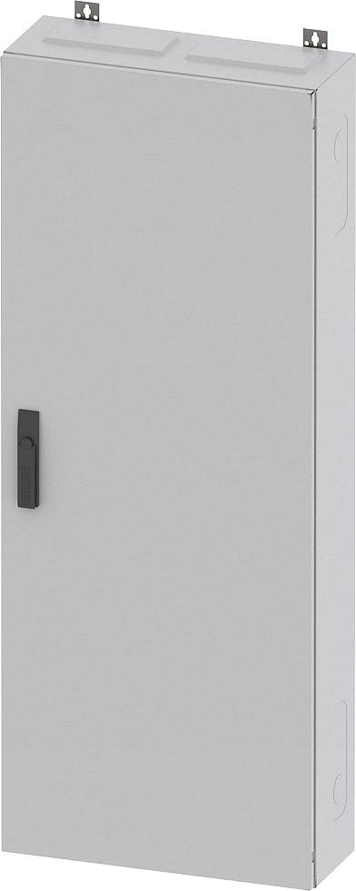 Metallischer Schaltschrank mit einer Tür und Griff, insgesamt schlichtes Design. Geeignet für den Schutz elektrischer Komponenten.