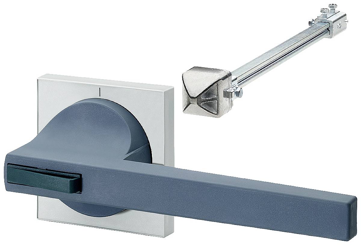Ein moderner Türgriff und eine silberne Metallstange, möglicherweise als Sicherheitselement oder Verriegelungsmechanismus eingesetzt.
