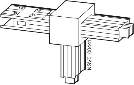 Schema einer elektrischen Steckverbindung mit mehreren Steckplätzen, die von einem großen, kastigen Gehäuse umschlossen ist.