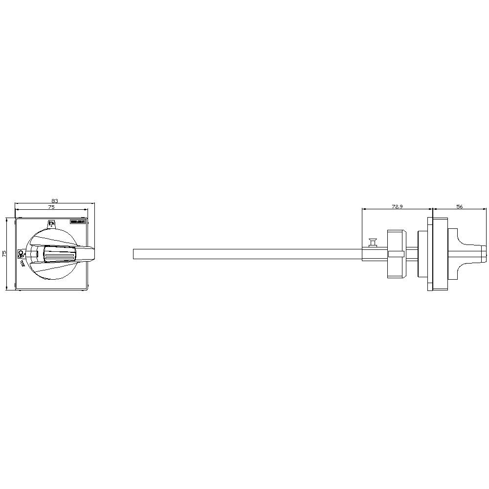 Technische Zeichnung eines mechanischen Bauteils mit linearen Maßen. Zeigt Seitenansicht und Draufsicht, inklusive spezifischer Maße.