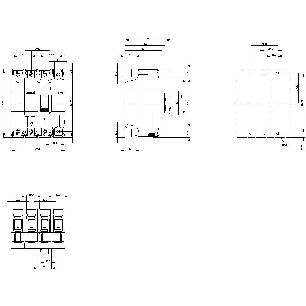 Siemens 3VA1112-5GE46-0AA0 Leistungsschalter 1 St. Einstellbereich (Strom): 88 - 125A Schaltspannung (max.): 690 V/AC (B x H x T)