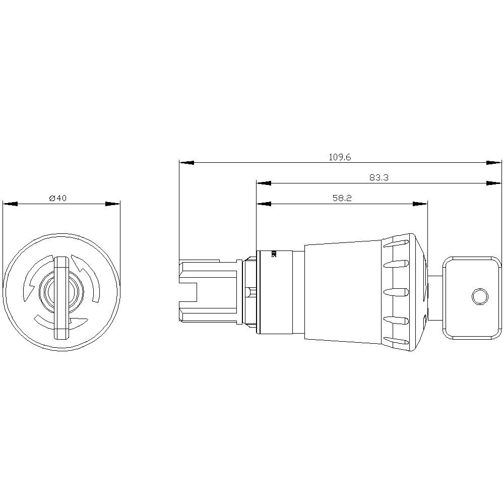 Technische Zeichnung eines zylindrischen Bauteils mit Maßen: Gesamtlänge 109,6 mm, Durchmesser 40 mm, Detailansicht zeigt interne Struktur.
