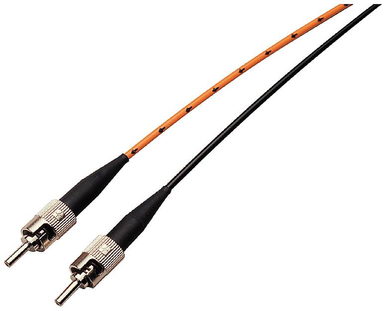Zwei orange-schwarze Koaxialkabel mit Metallsteckern.
