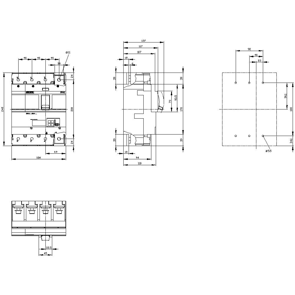 Siemens 3VA2463-6JQ42-0AA0 Leistungsschalter 1 St. Einstellbereich (Strom): 250 - 630A Schaltspannung (max.): 690 V/AC