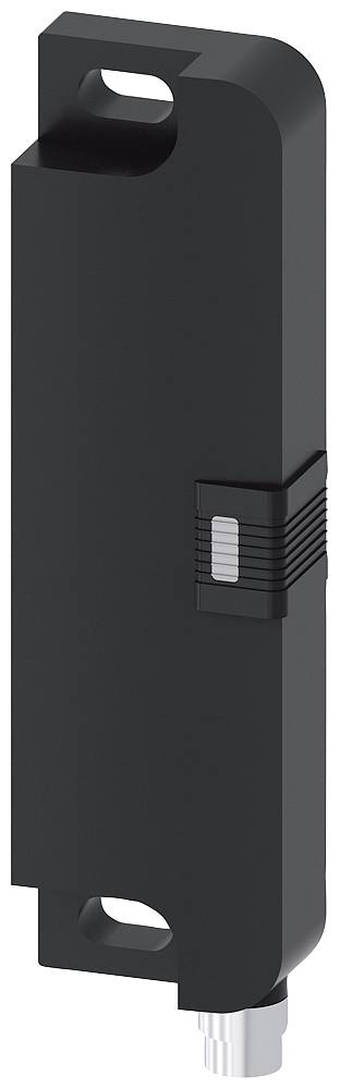Ein schwarzer, rechteckiger Sensor mit abgerundeten Kanten und Metallanschluss an der Unterseite.
