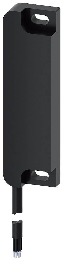 Ein schwarzer Magnetschalter mit Kabelanschluss. Er hat Löcher zur Befestigung an einer Oberfläche.