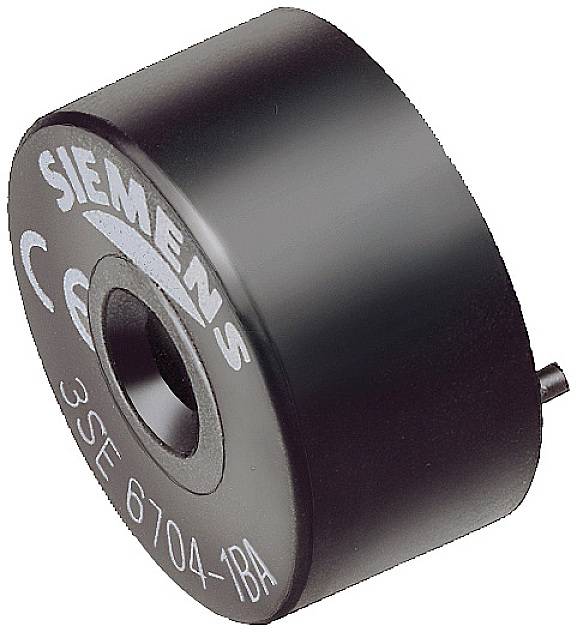 Schwarzer Siemens-Magnet mit der Aufschrift '3SE 6704-1BA', zylindrische Form, zeigt industrielle Bauteilemarkierung und -funktion.