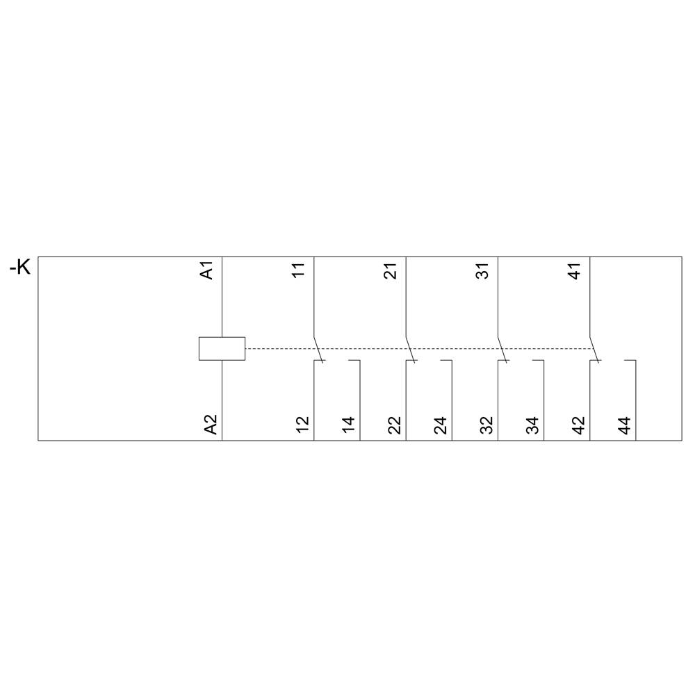 Schaltplan zeigt eine Matrix mit Reihen A1, A2 und Spalten 11-44 zur Darstellung einer elektrischen Verbindung.