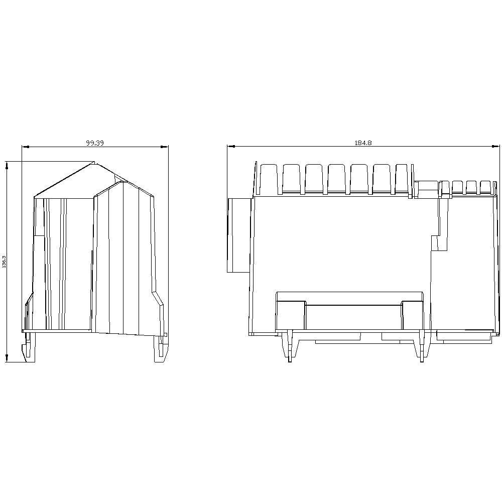 Technische Zeichnung eines elektrischen Bauteils mit Seiten- und Frontalansicht, Maße 95.39 mm Breite und 194.8 mm Höhe.