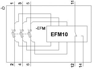 Ein Schaltplan zeigt das elektronische Modul 'EFM10'. Mehrere angeschlossene Komponenten sind mit Nummern 1 bis 14 versehen.