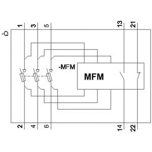 Planschaltbild mit MFM (Multifunktionsmodul) im Zentrum, umgeben von nummerierten Verbindungslinien und Symbolen für elektronische Bauteile.