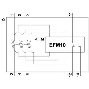 Schematische Darstellung eines Stromkreises mit EFM10 Modul. Zeigt Verbindungen und Komponenten wie Widerstände und Schalter.