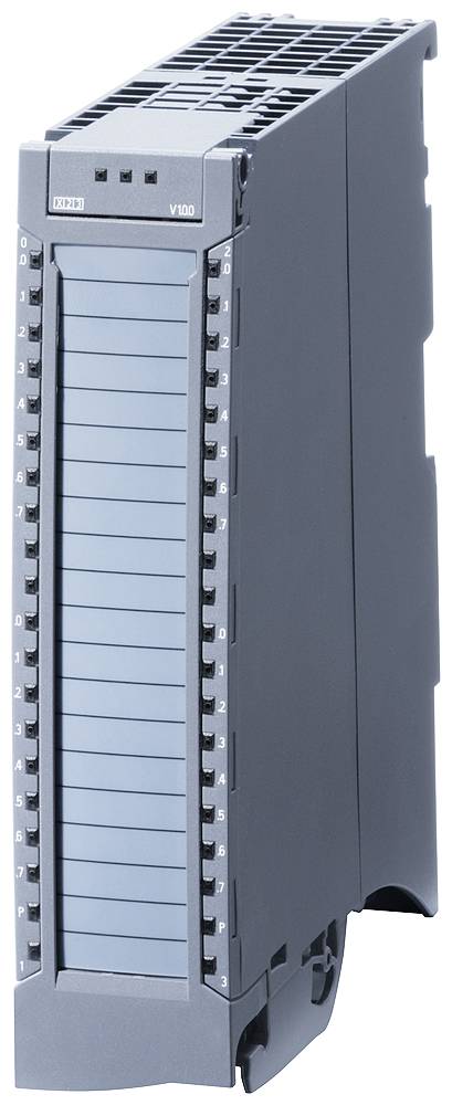 Ein graues elektronisches Modul mit nummerierten Steckplätzen, wahrscheinlich ein SPS-Bauteil, zeigt eine industrielle Steuerungskomponente.