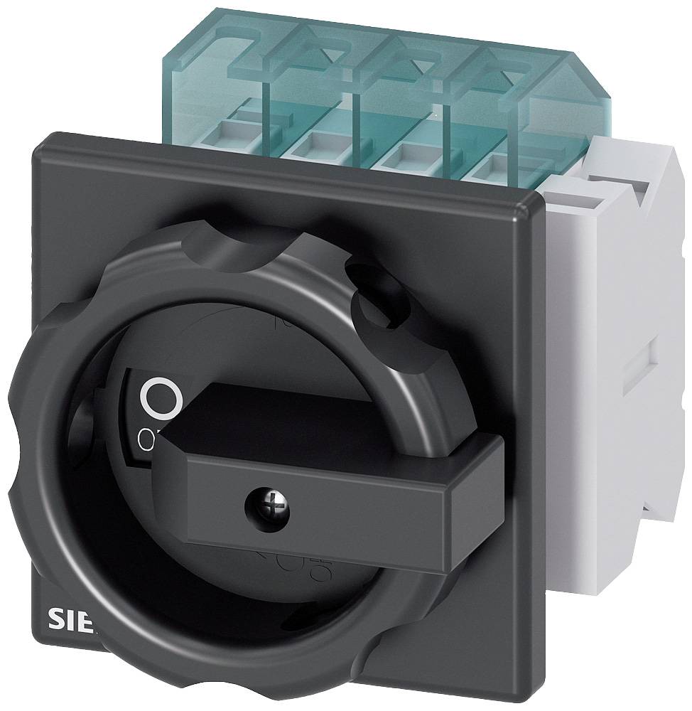 Drehschalter mit schwarzem Gehäuse und vier grünen Anschlussklemmen, im Profilansicht.