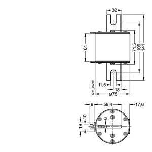 Technische Zeichnung eines zylindrischen Bauteils mit Maßen in Millimetern. Maße sind an verschiedenen Stellen angegeben.