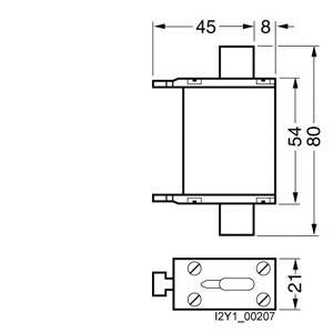 Technische Zeichnung eines rechteckigen Bauteils mit Maßen: 45 mm Breite, 80 mm Höhe, 8 mm und 54 mm Teilabschnitte, 21 mm Tiefe.