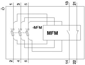 Schaltplan mit MFM-Label in der Mitte, bestehend aus mehreren rechteckigen Komponenten und Linienverbindungen.