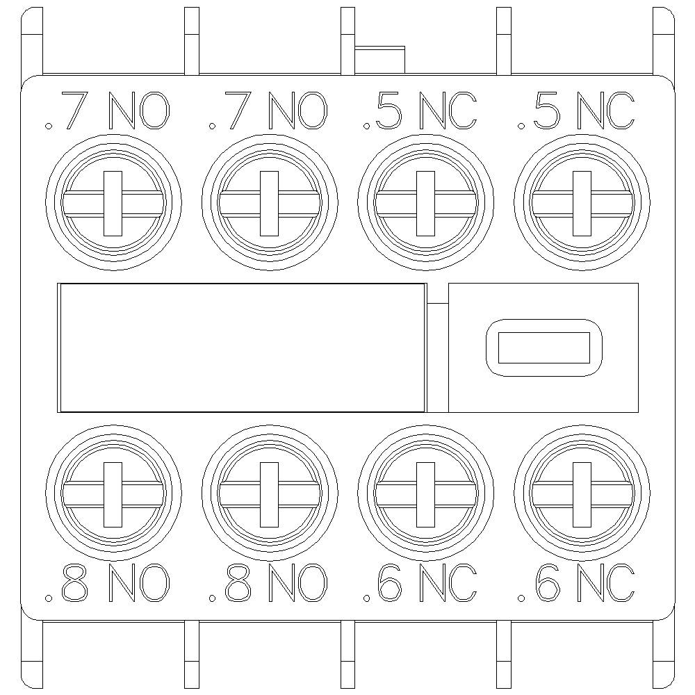 Technische Zeichnung eines elektrischen Anschlussblocks mit Beschriftungen '.7 NO', '.5 NC', '.8 NO', '.6 NC'.
