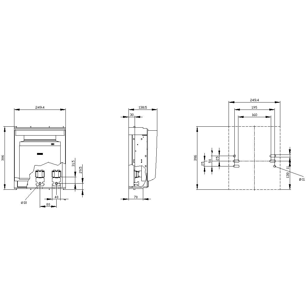 Technische Zeichnung eines Geräts mit Abmessungen: Breite 294 mm, Tiefe 1205 mm, Höhe 1795 mm. Zeigt Ansichten von vorne, oben und der Seite.