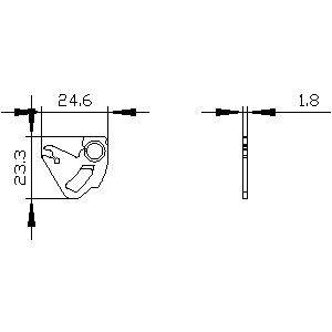 Diagramm einer technischen Zeichnung mit Maßen: Breite 24,6 mm, Höhe 23,3 mm, Tiefe 1,8 mm. Zeigt eine Form mit kreisförmiger Aussparung.
