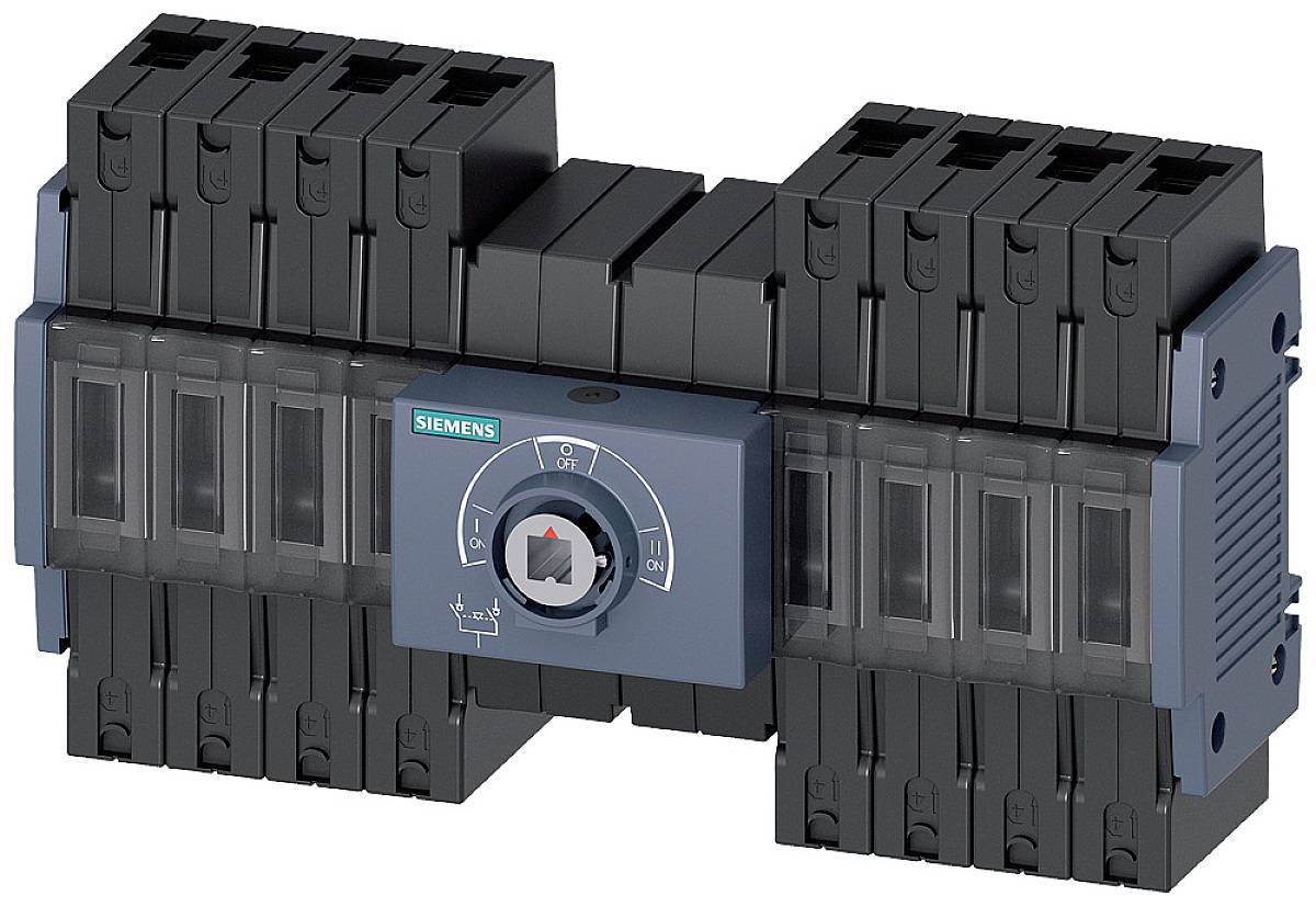 Ein elektrischer Lastumschalter von Siemens, geeignet für den Einsatz in Schaltschränken zur Umschaltung zwischen Stromquellen.