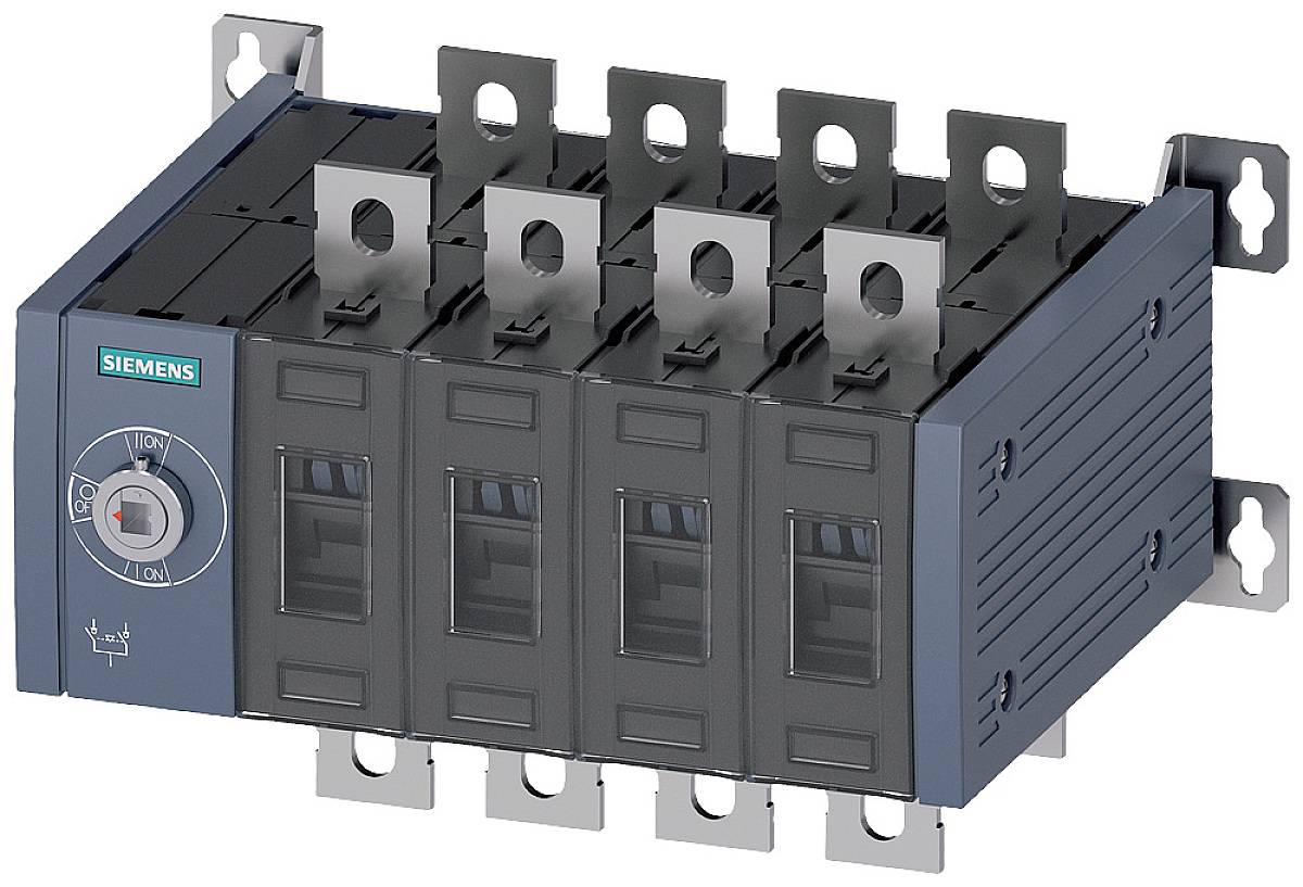 Ein elektrischer Schaltschrank von Siemens mit fünf separat schaltbaren Modulen und einem zentralen Drehschalter.