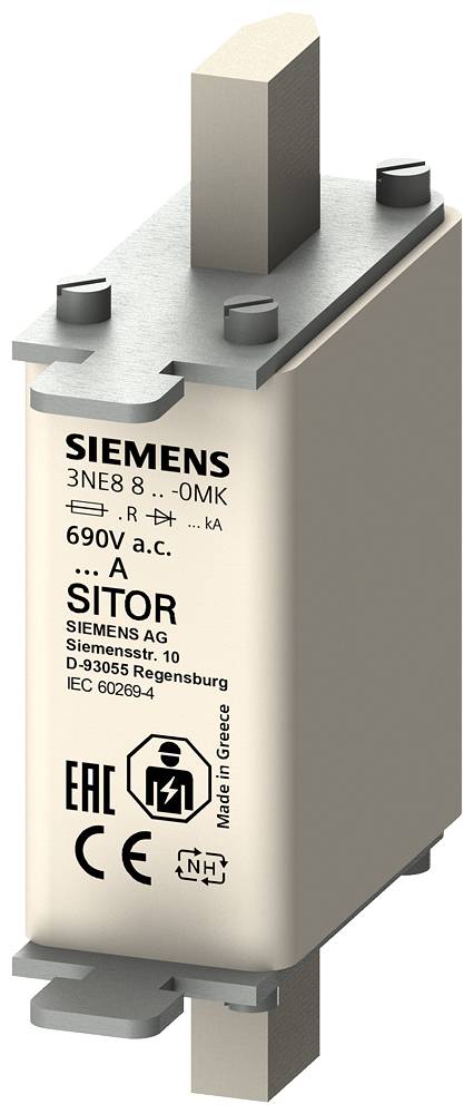 Sicherungseinsatz von Siemens, Modell SITOR, 690V a.c. Geeignet für industrielle Anwendungen. Hergestellt in Griechenland.