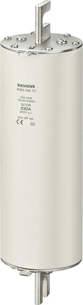 Zylinderförmige elektrische Sicherung mit Aufschrift 'Siemens', Nennstrom 800 A, geeignet für industrielle Anwendungen.