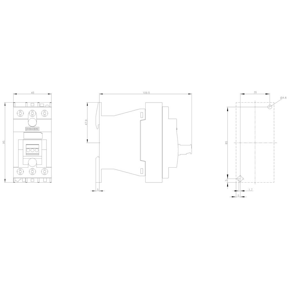 Technische Zeichnung eines Schalters mit Front- und Seitenansicht. Maße in Millimetern, zeigt detaillierte Abmessungen und Form des Geräts.